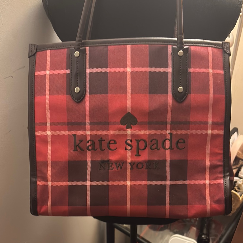 Kate Spade Red And Brown Tartan Tote